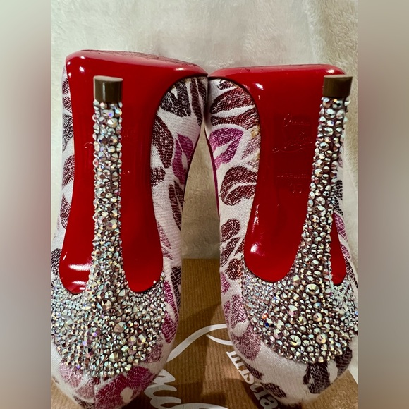 Authentic Christian Louboutin COSMOPUMP 100mm LUREX LIPS/GG/STRASS HEEL - Picture 7 of 7